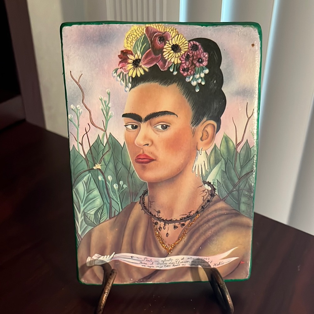 Rustic Frida Khalo picture in clay 4 1/2” x 6 1/2”